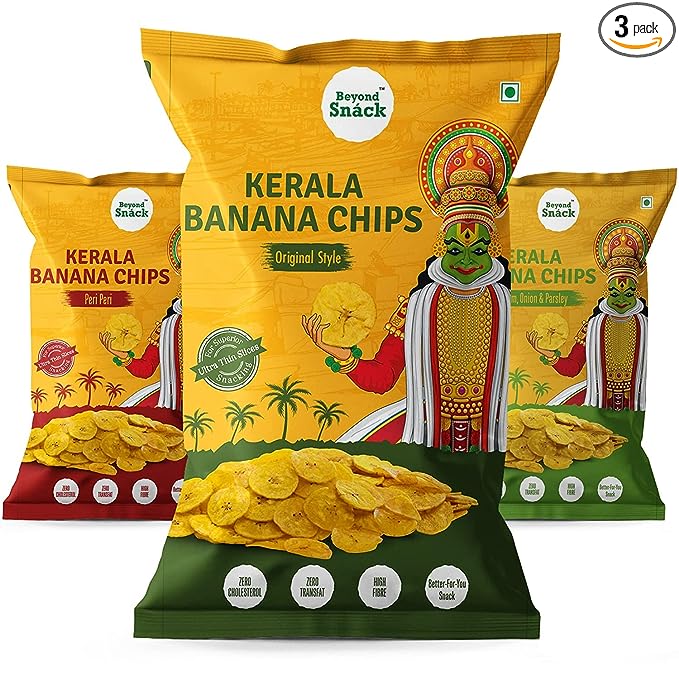 Beyond Snáck Kerala Banana Chips | 3 Pack Combo, 300g| Original Style, Peri Peri